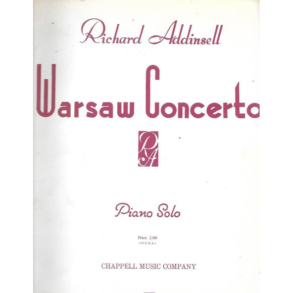 Chappell Music Company Other - Warsaw Concerto Richard Addinsell 1942 Piano Solo Sheet Music Chappell